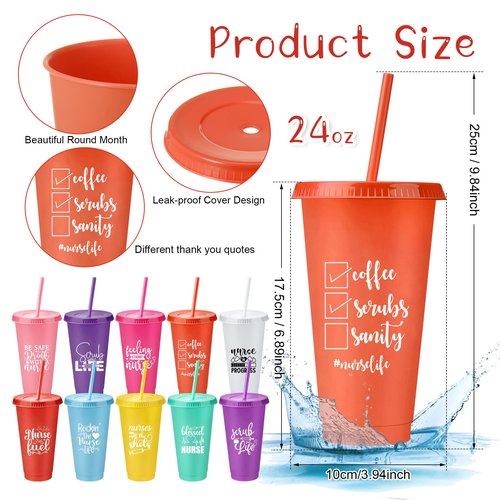 Funnymoom 30 Sets Nurse Appreciation Gifts Bulk, 24 oz Tumblers with Lids and Straws, Thank You Plastic Cups with Cards and Bags for Nurse Staff Holiday Party Favors(Elegant,Bright Colors)