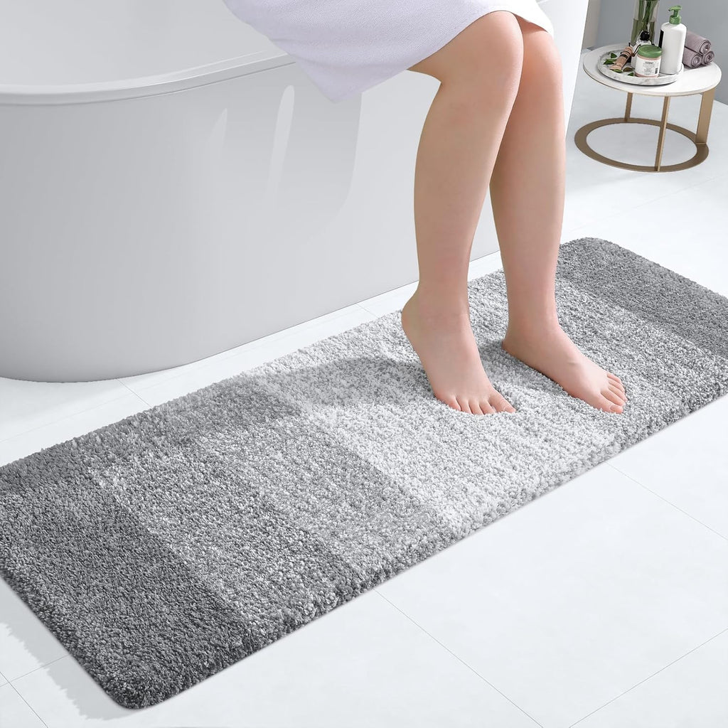 OLANLY Bathroom Runner Rug - Extra Soft Microfiber Mat 47x17 | Quick Dry & Washable, Light Grey