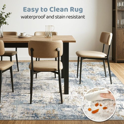 5x7 Area Rugs Washable Rug: Living Room Large Abstract Modern Soft Stain Resistant Indoor Floor Non Slip Accent Carpet for Bedroom Nursery Playroom Dining Room Office Dorm Home- Light Blue
