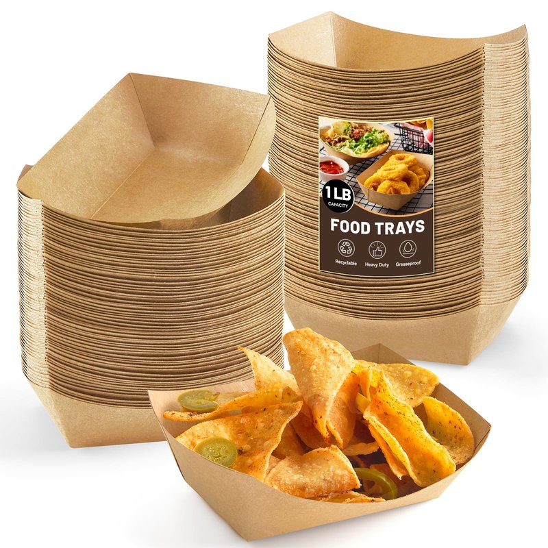 ZORRITA 1 Lb Small Paper Food Trays - 250 Pack Disposable Food Boats, Kraft Food Holders Brown Take Out Serving Baskets for Party Nachos Snacks Tacos Fries