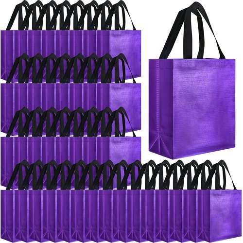 Eccliy 80 Pcs Reusable Gift Bags Set Glossy Grocery Gift Tote with Handle for Wedding, Mothers Day, Spring Event, Graduation(10 x 8 x 4.7 Inch,Purple with Black Handles)