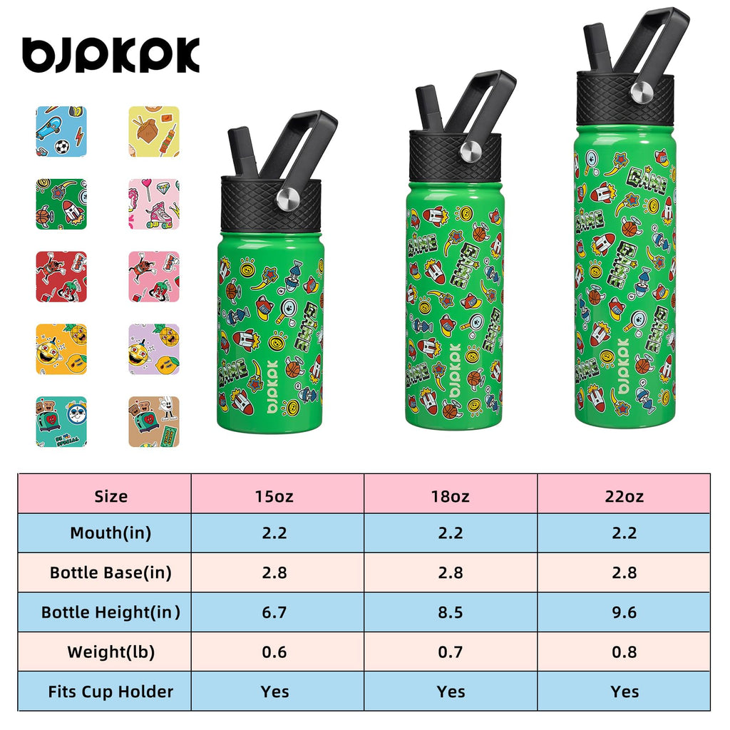 BJPKPK Insulated Water Bottle with Straw Lid, 22 oz Stainless Steel Metal Water Bottles, Reusable Leak Proof BPA Free Water Bottles, Cups, Thermo, Game