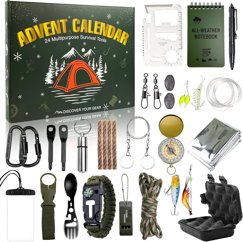 Survival Kit Advent Calendar - 24 Days of Outdoor Gear & Tools for Men | Perfect Christmas Countdown Gift