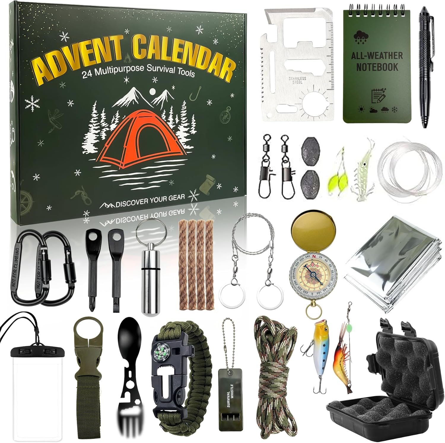 Survival Kit Advent Calendar - 24 Days of Outdoor Gear & Tools for Men | Perfect Christmas Countdown Gift
