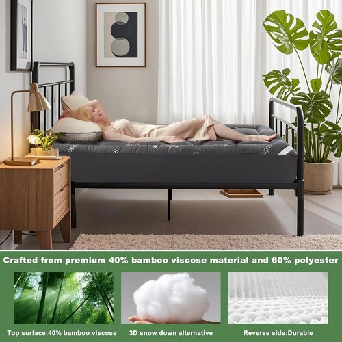 BEDLORE Twin XL Mattress Topper - Thick Bamboo Viscose Pillow Top for Deep Pocket Comfort | Dark Gray