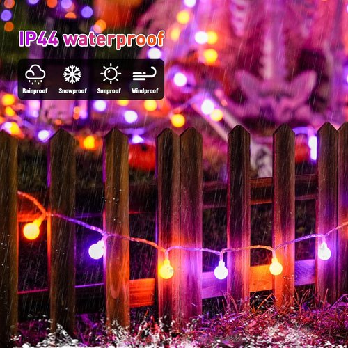 JMEXSUSS 100 LED Globe String Lights - 33ft Indoor/Outdoor Fairy Lights with Remote & 8 Modes | Orange & Purple