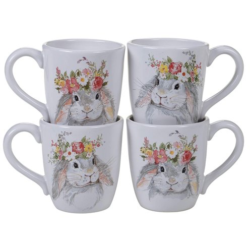 Sweet Bunny 5.75" Mugs, Set of 4, 2 Assorted Designs, Multicolor