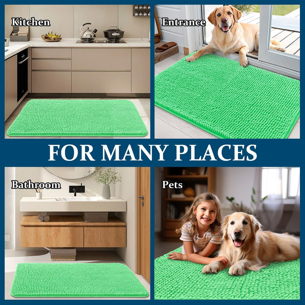 OLANLY Dog Door Mat - Absorbent Non-Slip Chenille Mat for Muddy Paws | 36x24, Mint Green