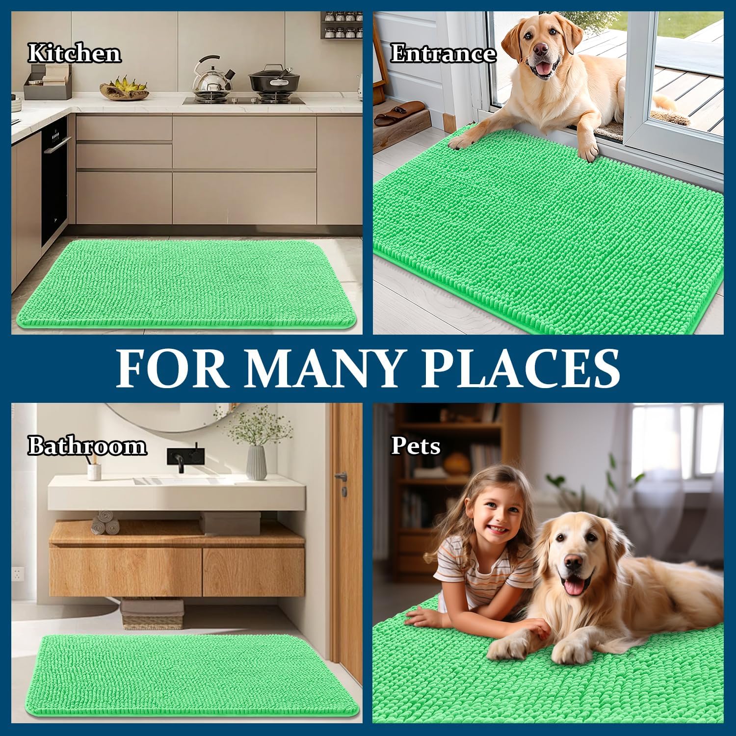 OLANLY Dog Door Mat - Absorbent Non-Slip Washable Doormat for Muddy Paws | 24x16 Mint Green