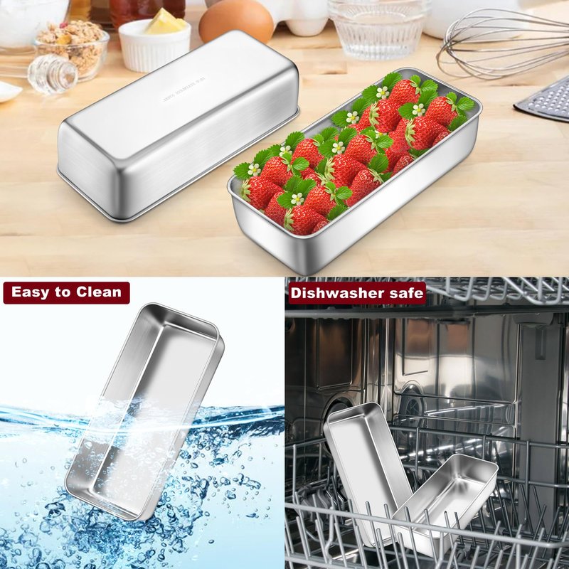 LIANYU 2 Pack Large Baking Loaf Pans Set, 12x5 Inch Stainless Steel Bread Pans, Metal Bakeware Set for Meatloaf, Sourdough Bread, Brownies, Healthy & Sturdy, Dishwasher & Oven Safe