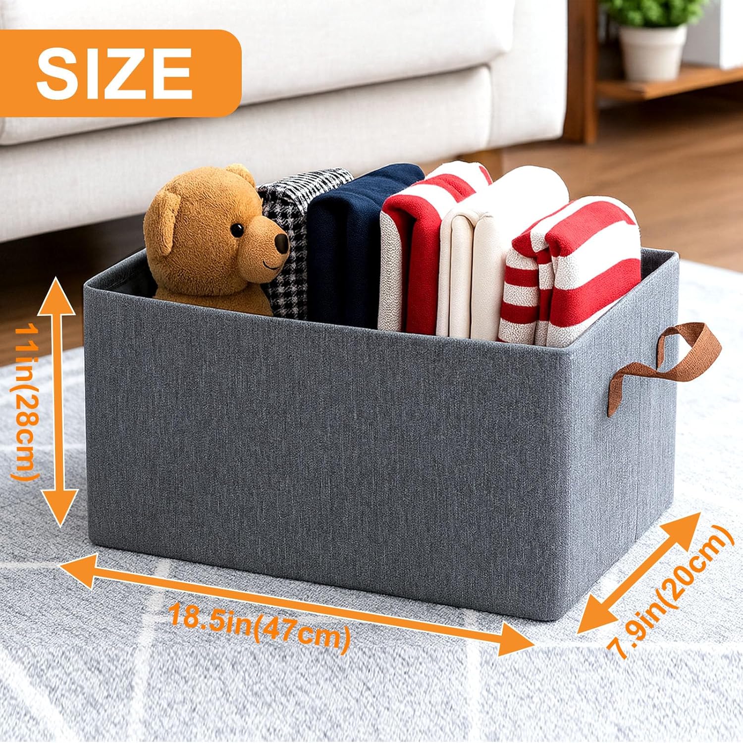 Skiennix 6 Pack Storage Cubes - Reinforced Steel Frame, Collapsible Fabric Bins | Large Gray Baskets (18.5"x11"x7.9") for Organization