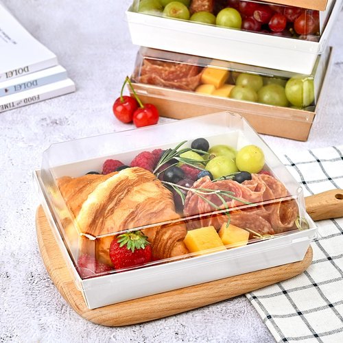 Ocmoiy 7x5 Inch Charcuterie Boxes with Clear Lids, 50 Pack Paper Bakery Boxes with Window, Disposable Take Out Food Containers for Sandwiches, Strawberries, Cookies, Cupcakes (Brown)
