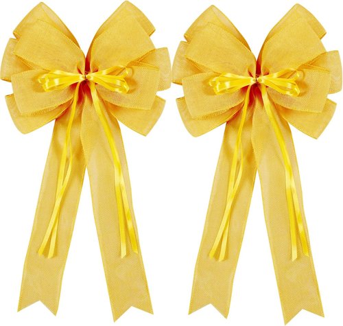 Hongsome Large Yellow Easter Wreath Bow Decor - Classic Glitter & Burlap Ribbon | Seasonal Tree Topper