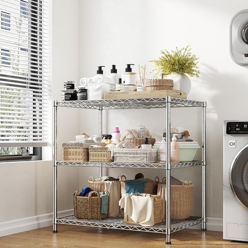 DurayLoly 3-Tier Adjustable Metal Shelving - Heavy Duty Wire Storage Rack | 35.4"W x 23.6"D x 35.4"H, Tool-Free Assembly, Chrome Finish for Kitchen, Bathroom, and More