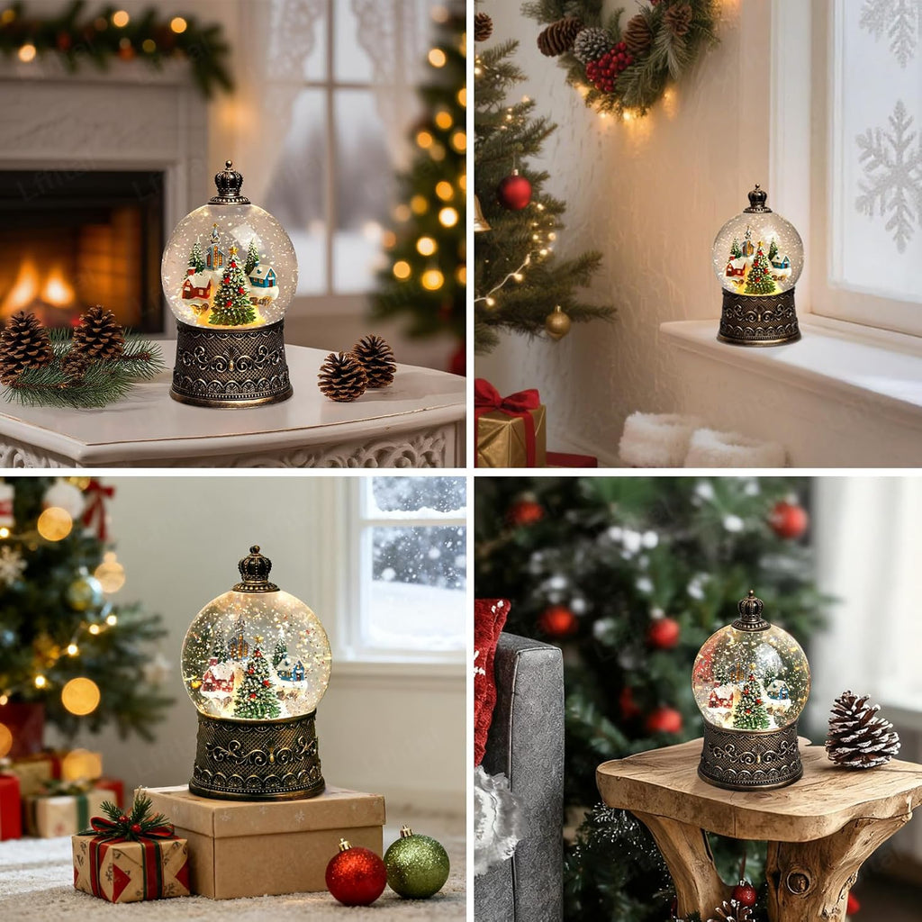 Regine Switzerland Christmas Snow Globe Lantern - Lighted Indoor Decorations with Music & Timer, Mountain Church Design