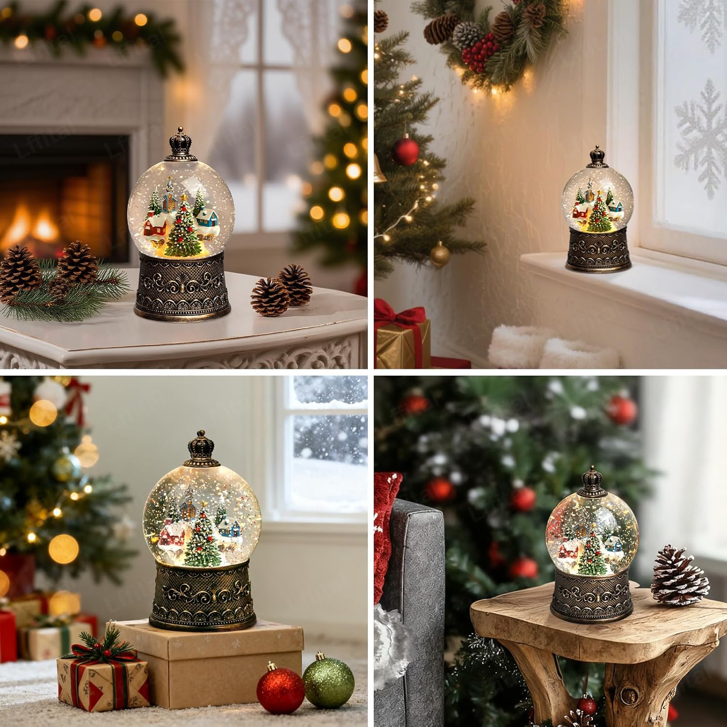 Regine Switzerland Christmas Snow Globe Lantern - Lighted Indoor Decorations with Music & Timer, Mountain Church Design