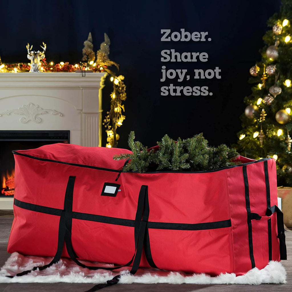 ZOBER Christmas Tree Storage Bag - Fits 9 Ft Trees - Durable 600D Oxford Fabric - Red with Strong Straps