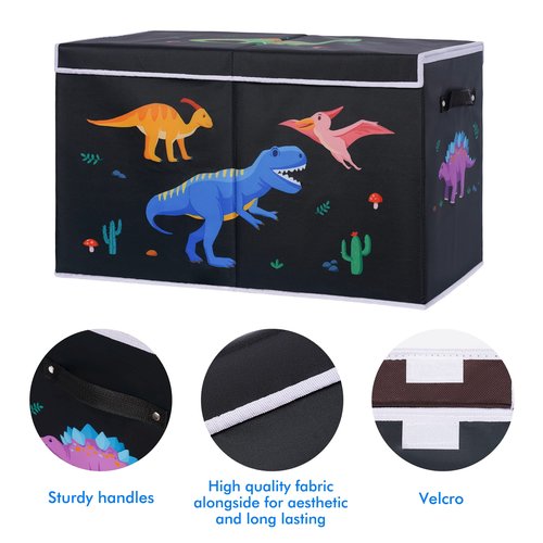 DoveeDosa Dinosaur Toy Box - Black Collapsible Storage Chest for Boys and Girls - Organizer Bin for Playroom and Bedroom