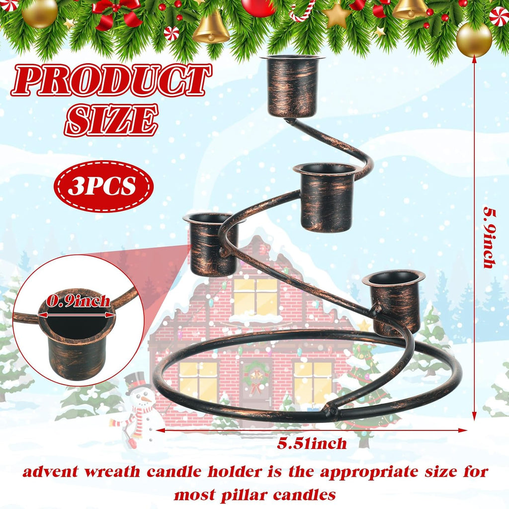 Sliner Christmas Advent Wreath Candle Holder - Rustic Metal Spiral Design | 3-Piece Centerpiece for Home & Church