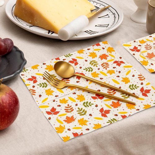 100 PCS Fall Leaves Cocktail Napkins, 3 Ply Thanksgiving Paper Napkins, Disposable Napkins Decorative Fall Leaf Beverage Napkins for Harvest Autumn Home Dinner Bathroom Holiday Party