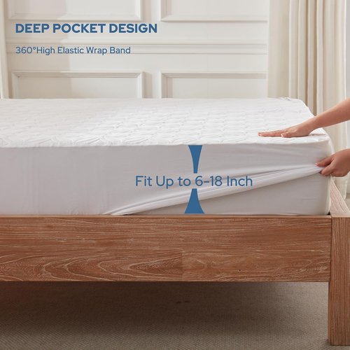 Bedlore Waterproof Mattress Protector - King Size Noiseless Pad with Deep Pocket 6"-18" Depth | Soft & Washable White Cover