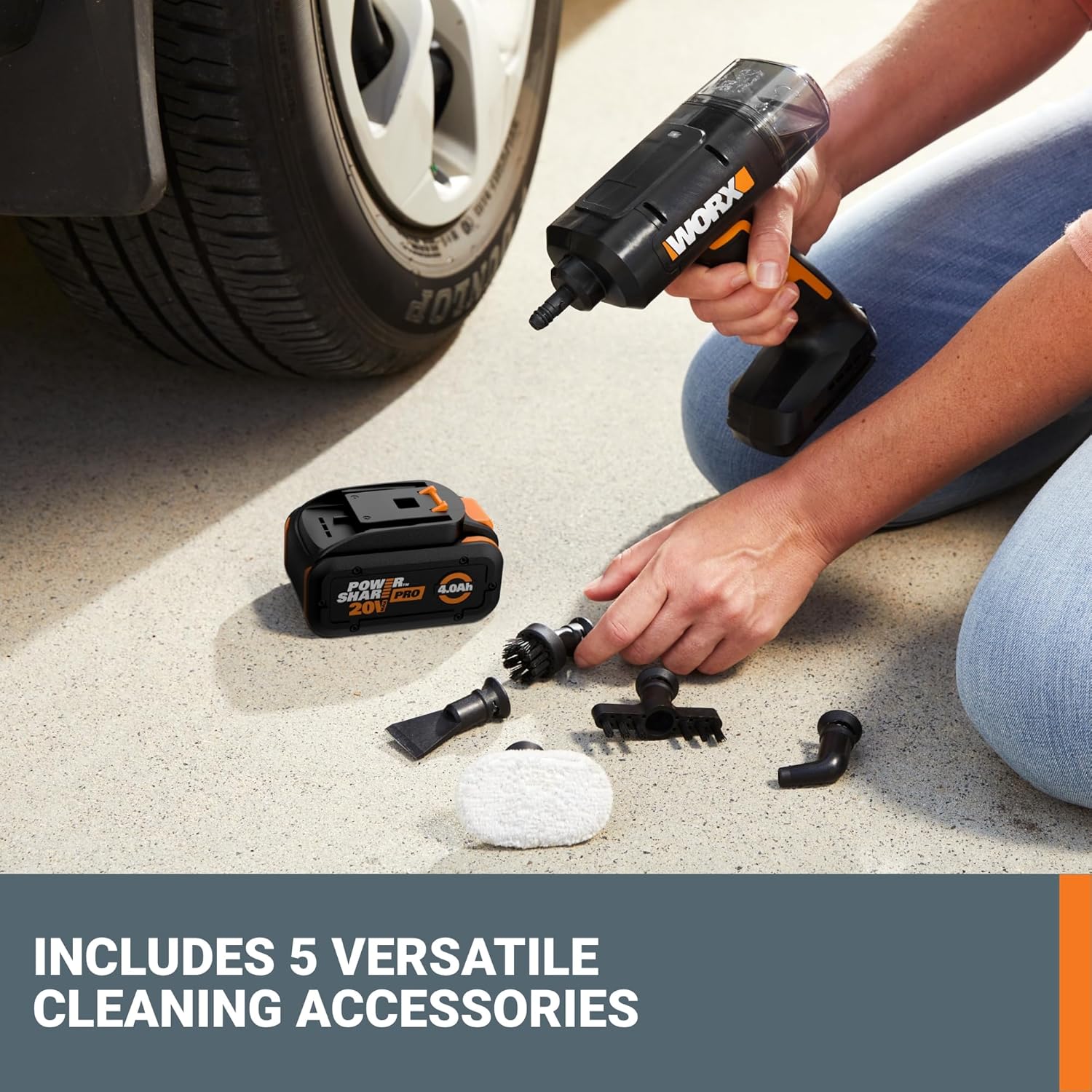 Worx 20V SteamStorm Cordless Handheld Steam Cleaner - Lightweight & Portable with 8-Second Preheat | Includes Accessories