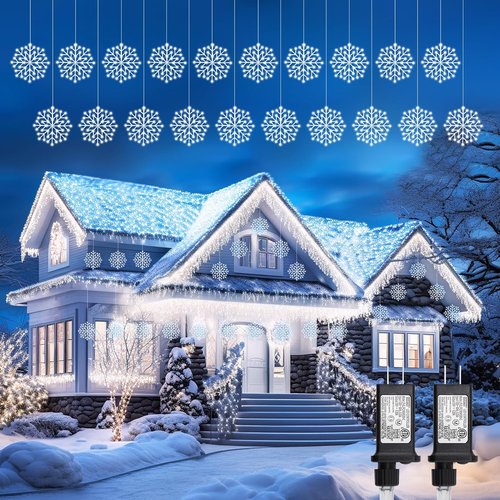 Brightown Christmas Snowflake Icicle Lights - 23.6ft 10 Drops with 480 LEDs for Indoor/Outdoor Holiday Decor