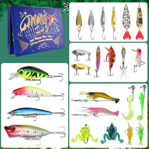 Fishing Advent Calendar 2025 - 24-Day Countdown Tackle Set with Lures for Fishermen & Boys