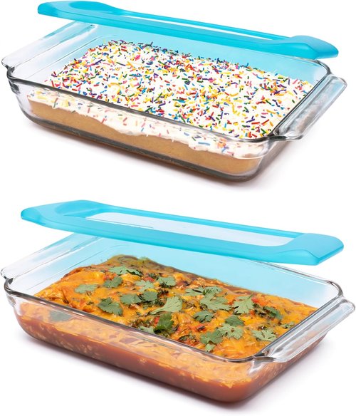 Libbey Premium Glass Baking Dish Set - Stackable Casserole Dishes with Lids | 2-Piece Set for Casseroles, Lasagna, Cakes