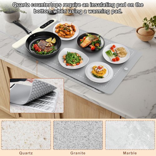 FYY Warming Mat for Food - Rapid and Full Surface Heating, 6 Temp Settings, 6H Timer, Rollable Portable Food Warming Mat, Ideal for Gatherings, Parties, Keep Meal Warm (X Large Size, Gray)