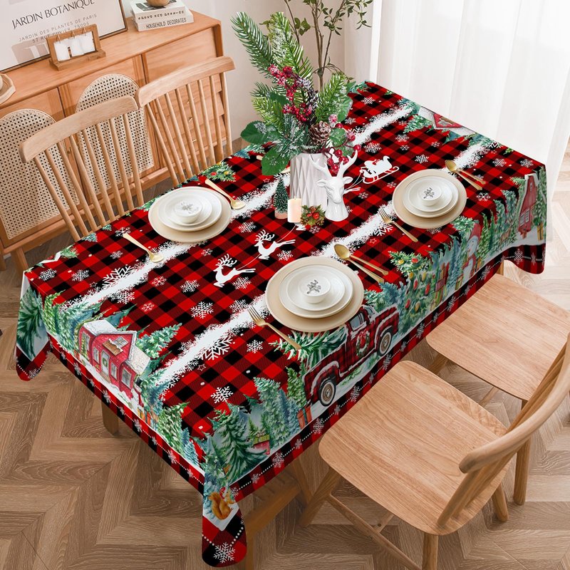 cusugbaso Christmas Tablecloth 60x84 Inches for Rectangle Tables - Red Buffalo Plaid Christmas Decor for Table - Water Resistant Xmas Table Cloth, Party Decorations for Kitchen, Home