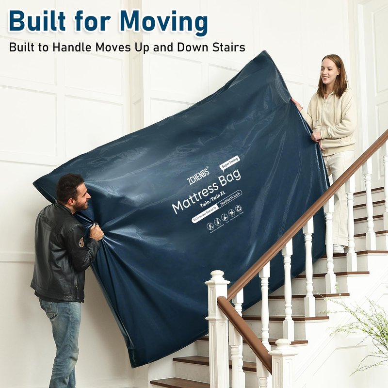 ZCHENBS® - Twin/Twin XL Mattress Bags for Moving, Waterproof Mattress Storage Bag with Zipper, Heavy-Duty 5 Mil Ultra-Thick Bed Protector Cover for Moving, Reusable (Solid/Black, 2 Pack)