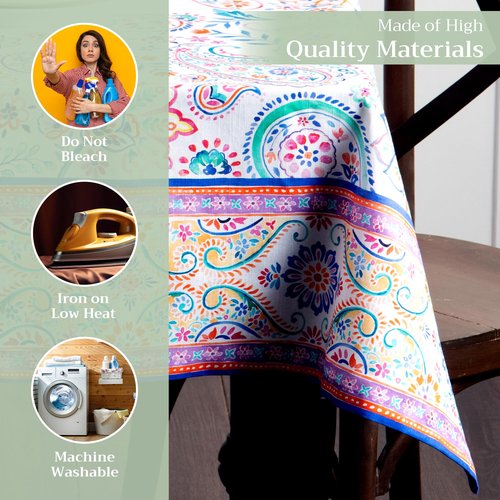 Maison d' Hermine Table Cloth Square Table 100% Cotton 60 x 60 Inches Tablecloth Reusable Decorative for Dining Kitchen Room Farmhouse Home Gifts for Mothers Day Spring Summer - Indian Floral