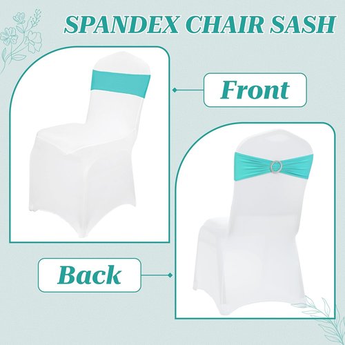 MDS Premium Spandex Chair Sashes - Stretchy Bow Covers with Buckle Slider | 100 Pack - Aqua Blue