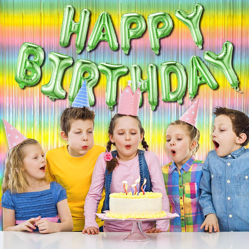 Pastel Rainbow Foil Fringe Curtain - Vibrant Party Backdrop Tinsel Streamers for Birthday Celebrations