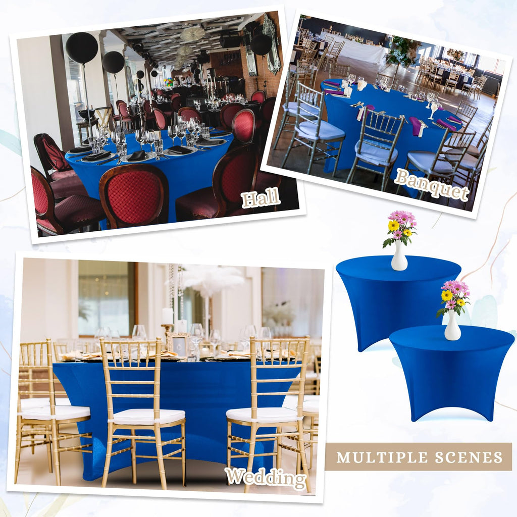 Preboun 8 Pack 72 Inch/ 6 FT Spandex Round Tablecloth Fitted Stretch Tablecloth Elastic Table Cover for Wedding Party Restaurant Banquet Cocktail and Halloween(Royal Blue)