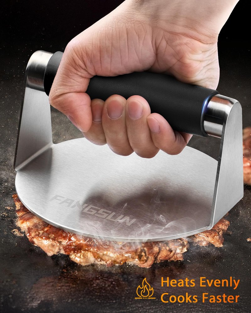 FANGSUN Smashed Burger Press Kit, Stainless Steel Burger Smasher, Grill Spatula and Spice Shaker, Hamburger Press Tool for Flat Top Grill, Griddle Accessories Kit for Outdoor Cooking, Grilling Gift