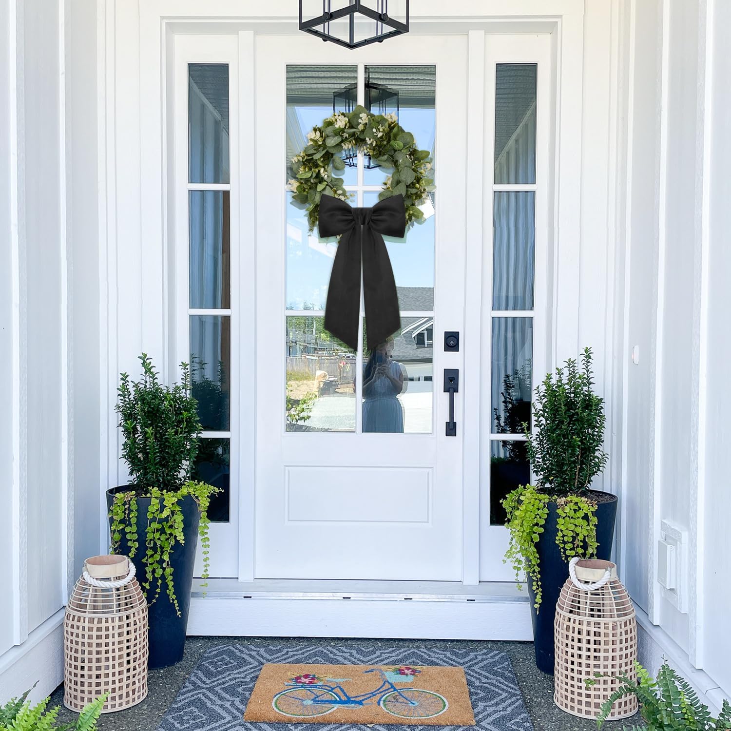 Regine Switzerland Black Wreath Sash - Elegant Linen Ribbon Bow for Front Door & Porch Decor