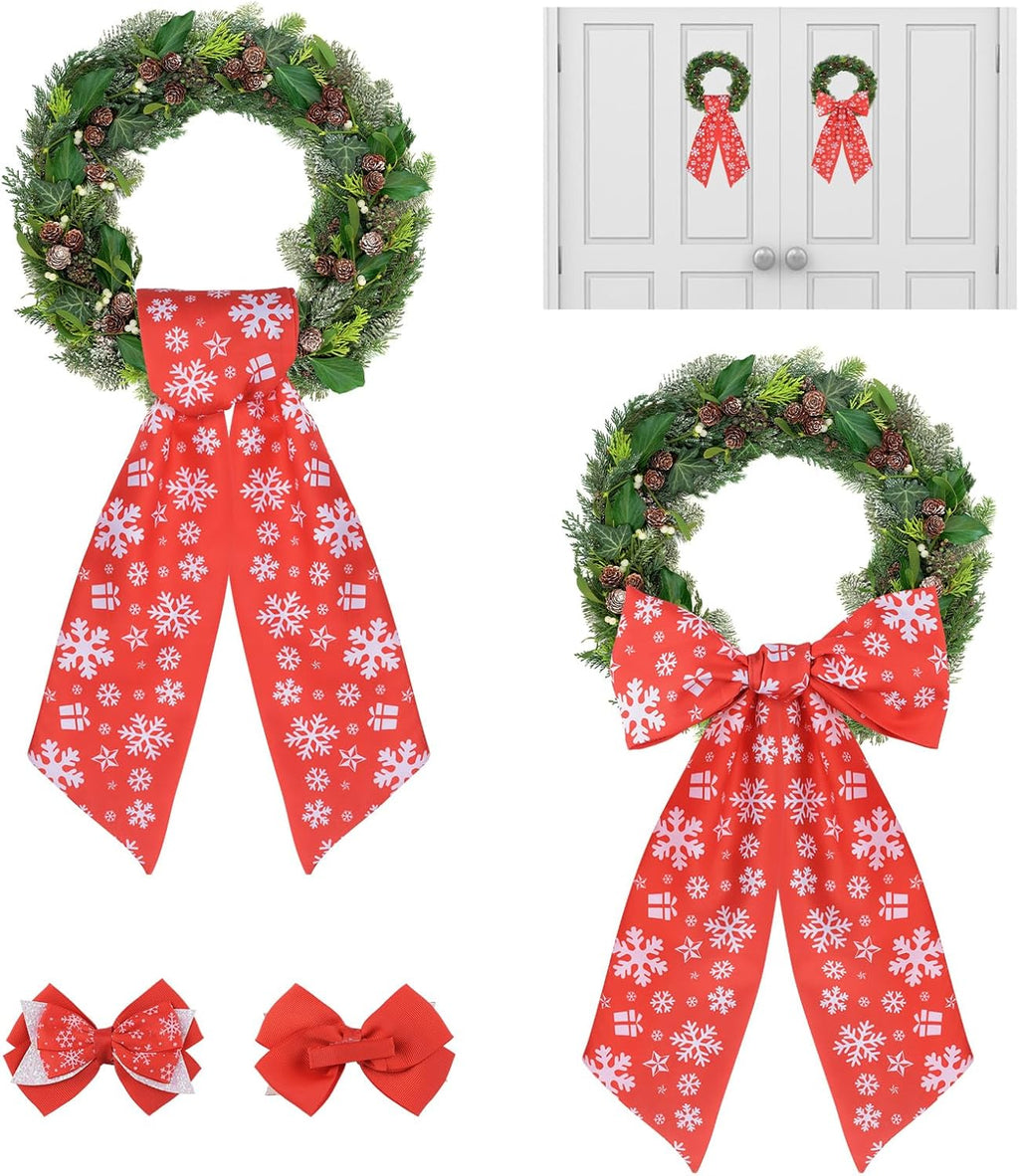 Red Satin Sash Wreath by [Brand Name] - 2pcs Christmas Bow Embroidery for Indoor/Outdoor Decor