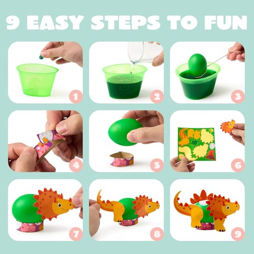 JOYIN Dinosaur Easter Egg Dye Kit - 37 PCS Coloring Set with Dye Tablets & Stickers for Creative Egg Hunts