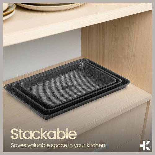 BAKKEN Nonstick Baking Pans Set - 3 Sizes with Diamond Texture Bottom, Oven Safe Up to 450°F | Gray Marble