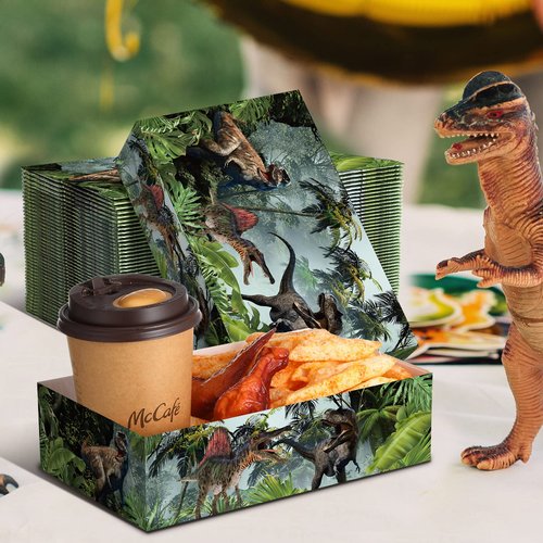 Funtery 50 Pcs Dinosaur Disposable Paper Tray 5lb Dinosaur Food Trays for Party Large Birthday Party Decorations Serving for Nacho Hot Dogs Popcorn Snack
