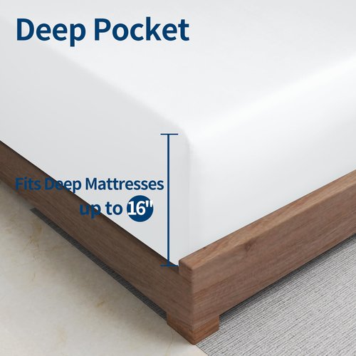 2 Pack Bamboo Viscose Cooling Fitted Sheet Queen Size Only, 400 Thread Count, 16" Deep Pocket Cooling Bottom Sheets for Hot Sleeper, Silky Soft Breathable (Queen, White