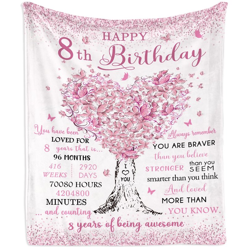 Mubpean 8 Year Old Girl Birthday Gift Blanket 40"x50", Gifts for 8-Year-Old Girls, 8th Birthday Gifts for Girl, Best Christmas Party Decoration Gift Ideas for Age 8, Eight Years Old Present