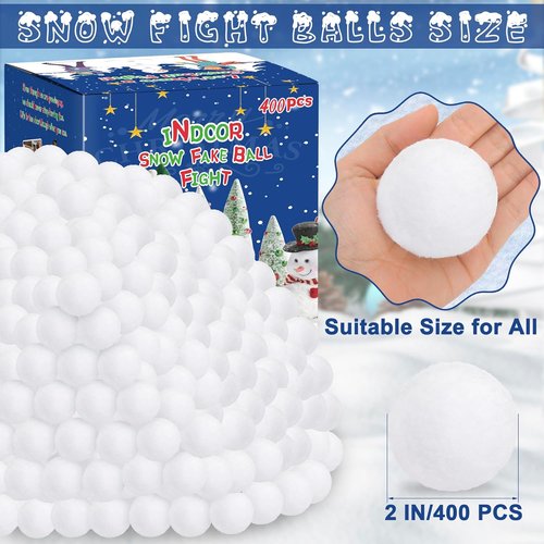 Homiar Fake Snow Balls - 400 Pack Soft Plush Indoor Outdoor Winter Game | Realistic Toy for Kids