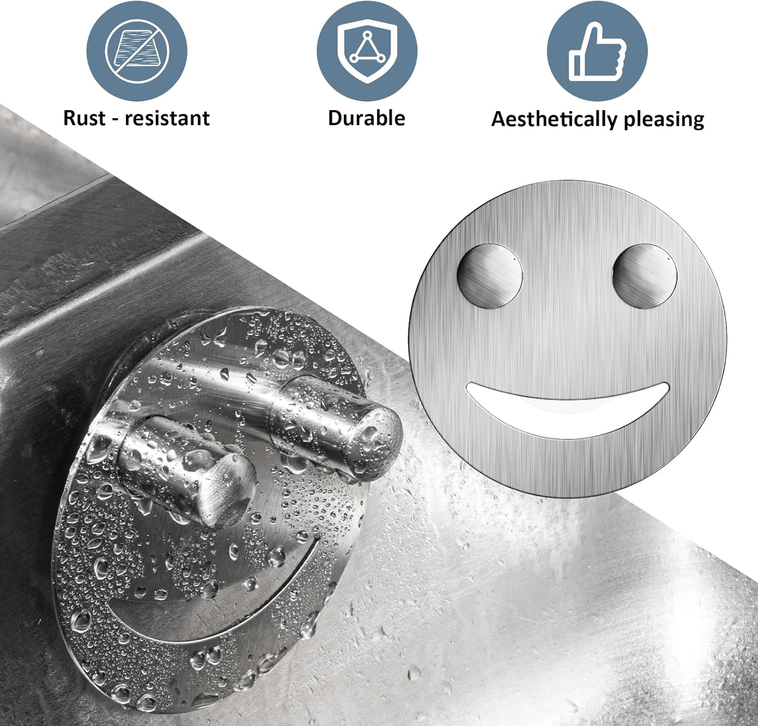 Yoshiky Stainless Steel Smiley Face Sponge Holder - Silver Sink Caddy with Suction Cup for Kitchen Organization