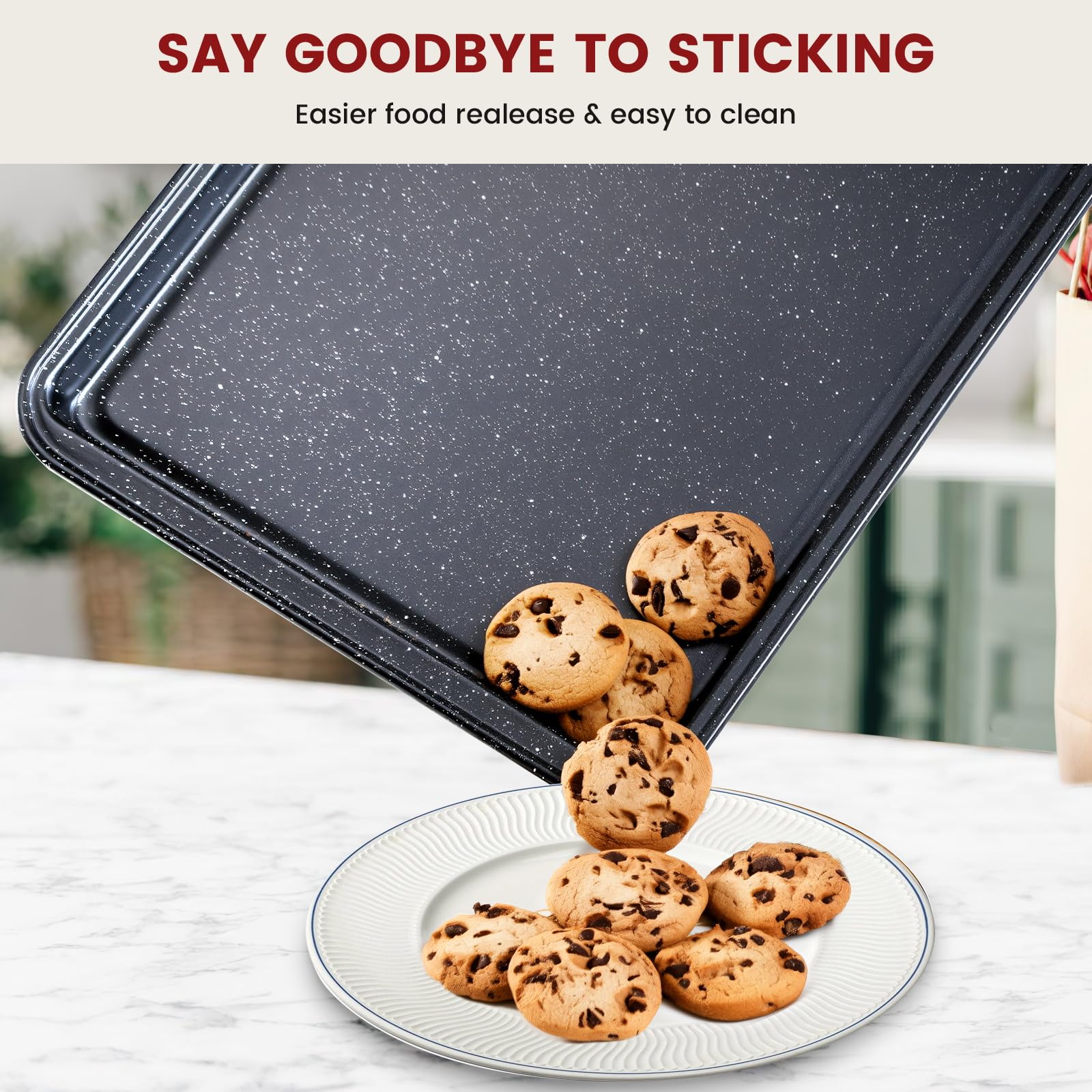 Terlulu 10-Piece Baking Pans Set, Bakeware Sets Nonstick, Baking Set for Oven Cooking, Stackable Carbon Steel Set Include Cookie Sheets, Muffin Pan, Cake Pan, Pizza Pan, Loaf Pan, Roasting Pan, Black