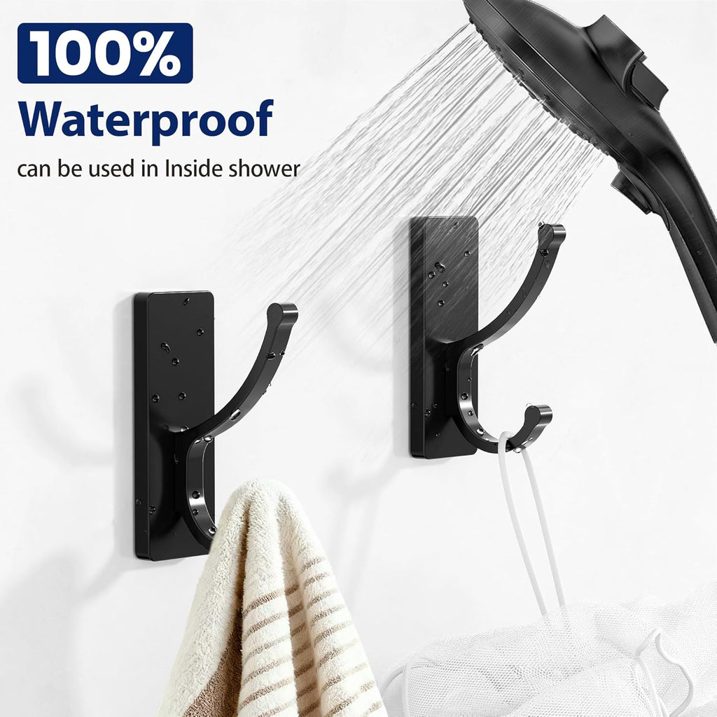 Pickpiff Adhesive Wall Hooks - No Residue, Easy Removal, Heavy-Duty Towel Hooks | 4 Pack Black