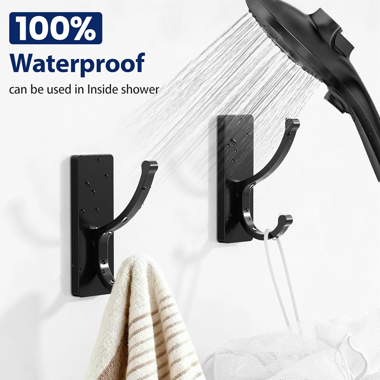 Pickpiff Adhesive Wall Hooks - No Residue, Easy Removal, Heavy-Duty Towel Hooks | 4 Pack Black