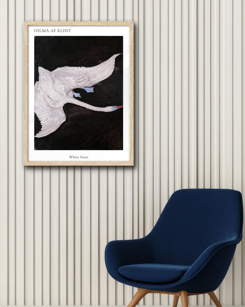 EcoHest Modern Abstract White Swan Framed Wall Art, 16x20 in OAK Wood Scandinavian Bird Canvas Wall Art, Minimalist Nature-Themed Bedroom Decor, Set of 1 For Living Room